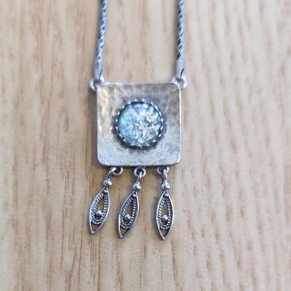 Sterling Silver Pendant Necklace with Roman Glass Accent